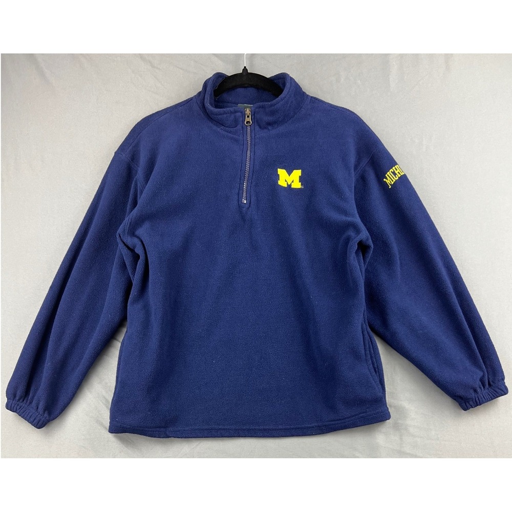 Michigan Pro Edge Fleece Pullover Kids 12/14 Quarter Zip Navy Blue NCAA Good